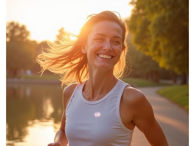 Donna energica che pratica yoga al mattino, simbolo di vitalità e recupero energico.
