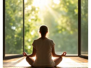 Donna che pratica mindfulness in un ambiente sereno